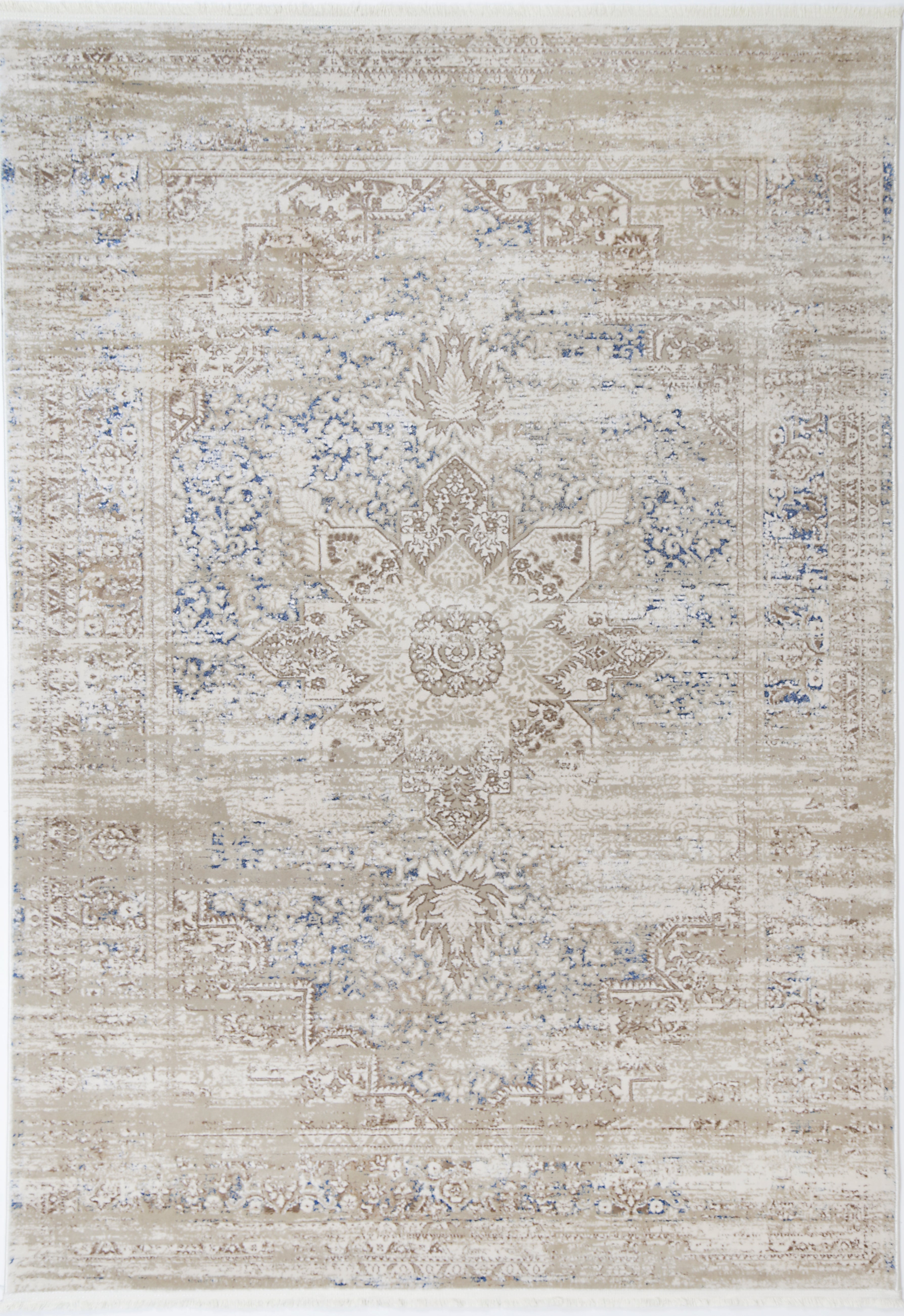 Bohemian Paradise Medalion Beige Blue Rug - 06BBLU