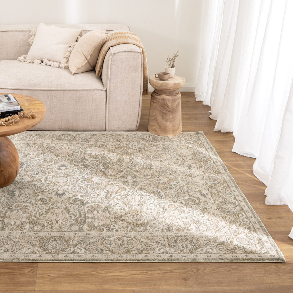 D102- Delphine Regal Green Beige Vintage Rug