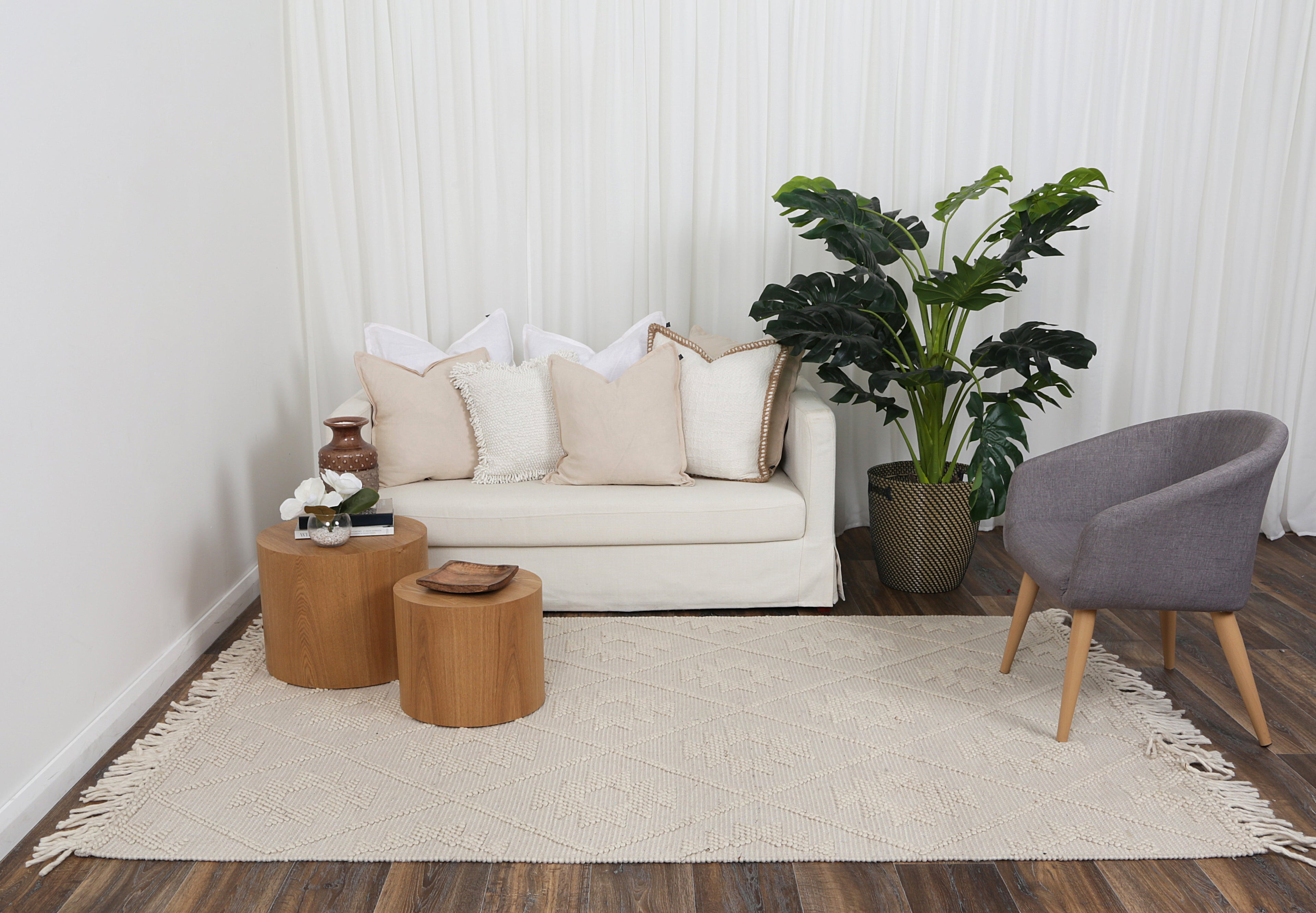 Diego Tribal Beige Wool Rug - DIEG02