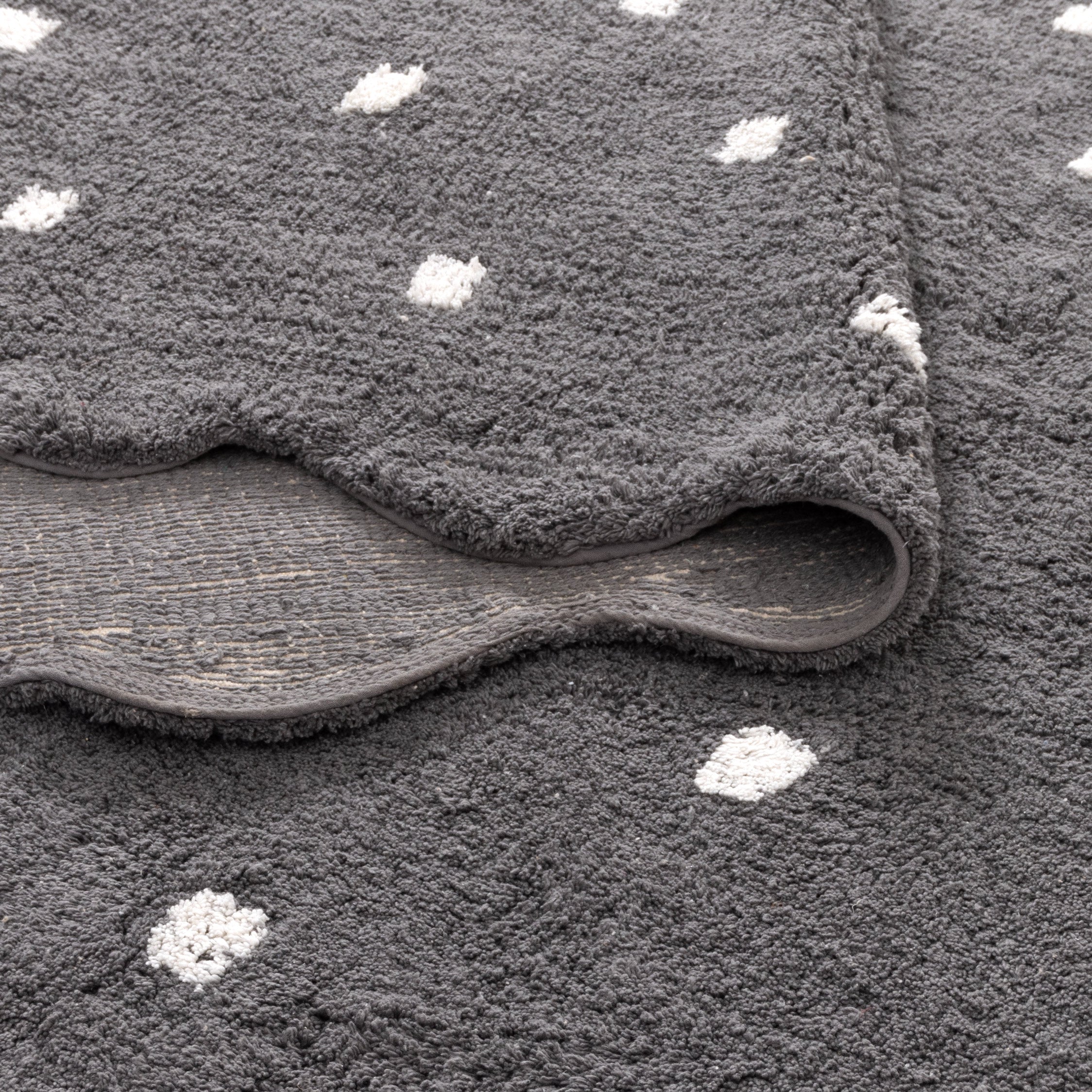 Mellow Round Scalloped Kids Rug Grey