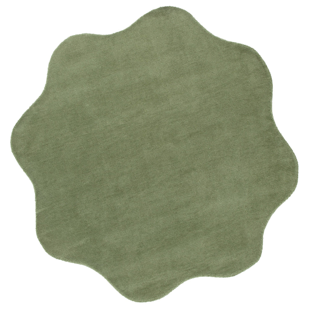 Ollie Scalloped Irregular Round Rug Green