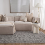 Heritage Distressed Border Grey Rug - H108