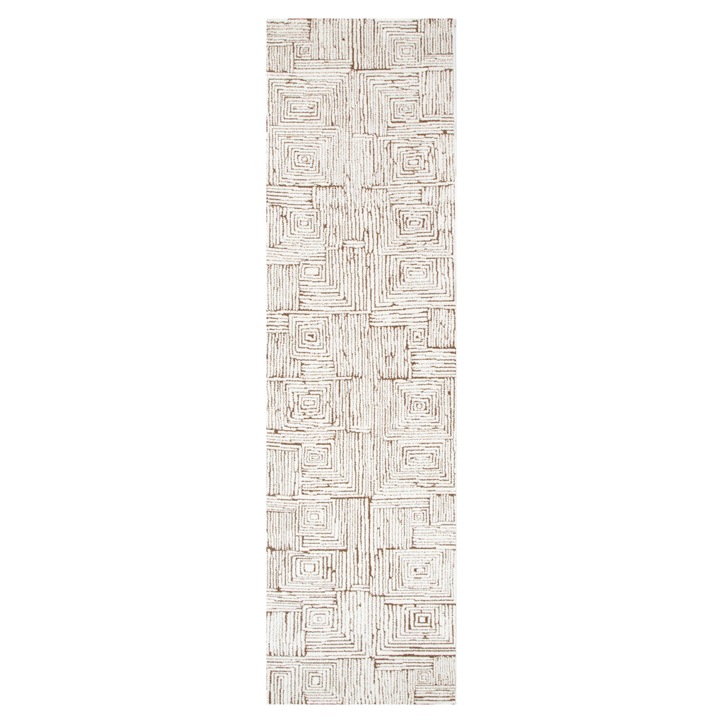 Mila Geometric Squares Cream Brown Rug - MIL8: New Arrival