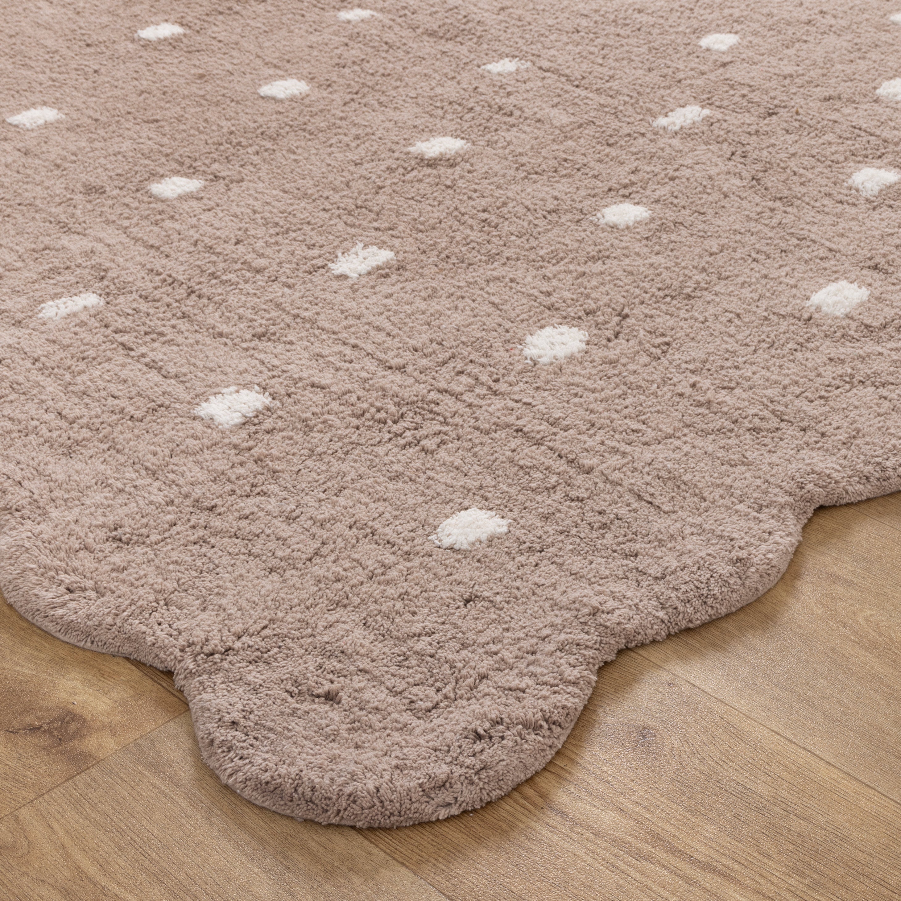Mellow Round Scalloped Kids Rug Mushroom Beige