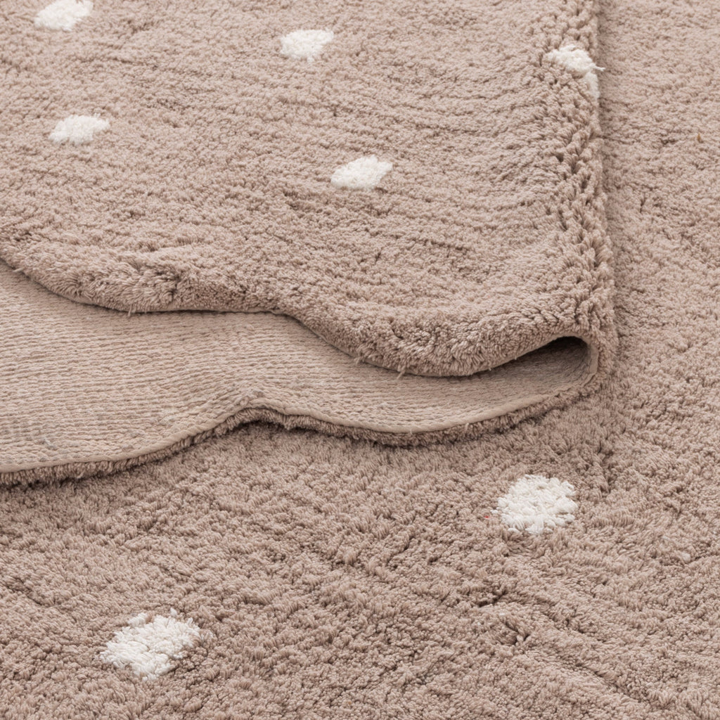 Mellow Rectangle Scalloped Kids Rug Mushroom Beige
