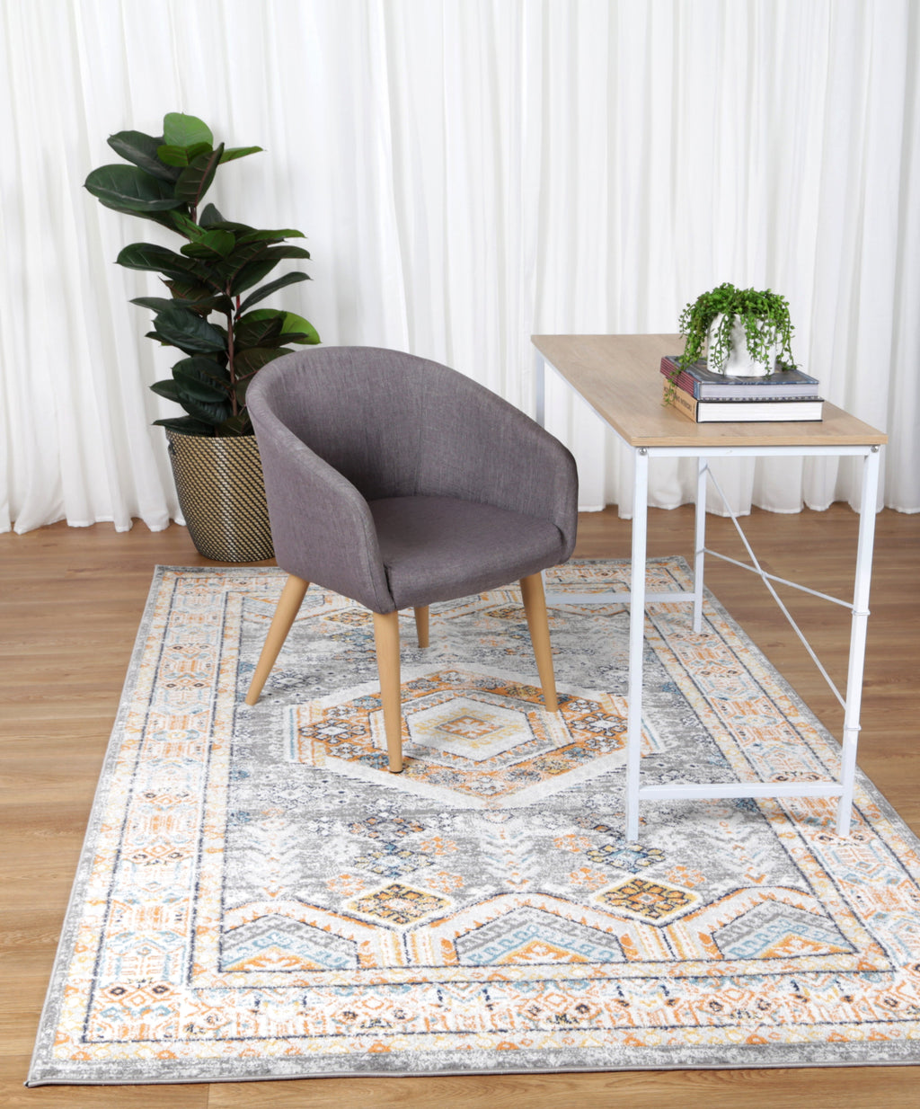 Provence Zaida Traditional Grey & Terracotta Rug - PROV12