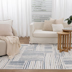 Wellington Geometric Lines Blue Rug - W002